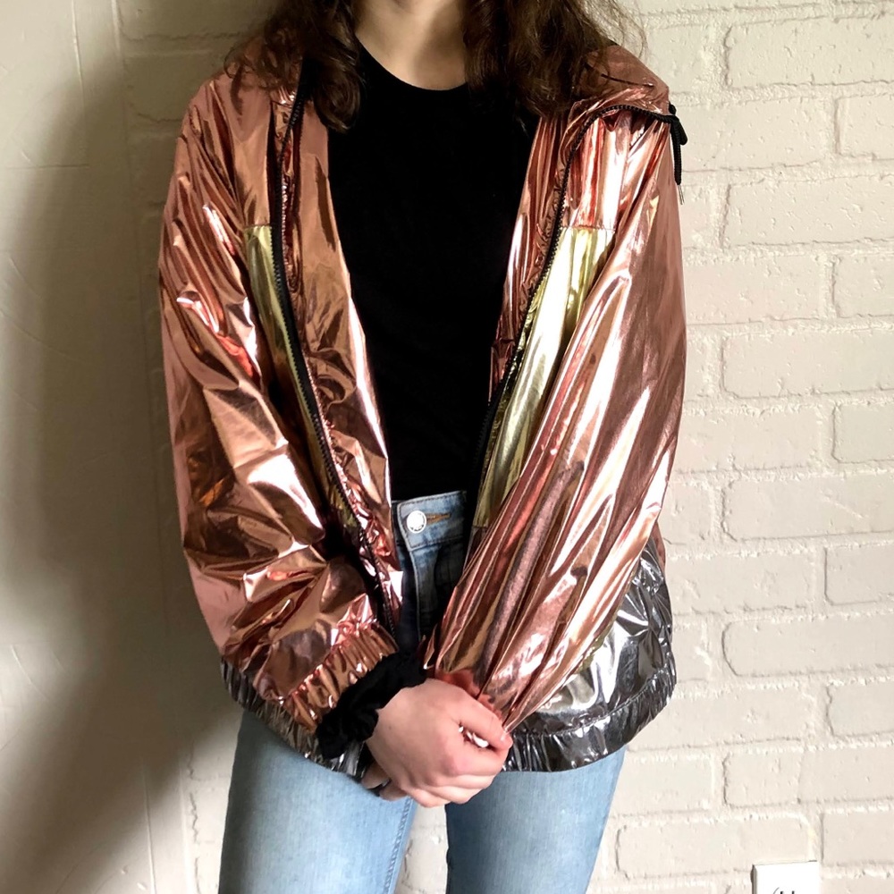 80s Metallic Color Block Rain Jacket